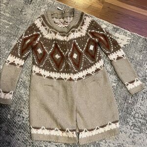 Free People Brown and Cream Geometric Sweater